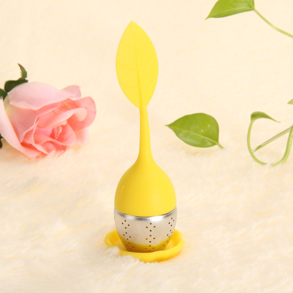 5 Color Sweet Leaf Silicone Tea Infuser Reusable Strainer with Drop Tray