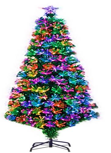 The color changing fiber optic lighting adds color and variety to any room where you display this 7ft snowy christmas tree