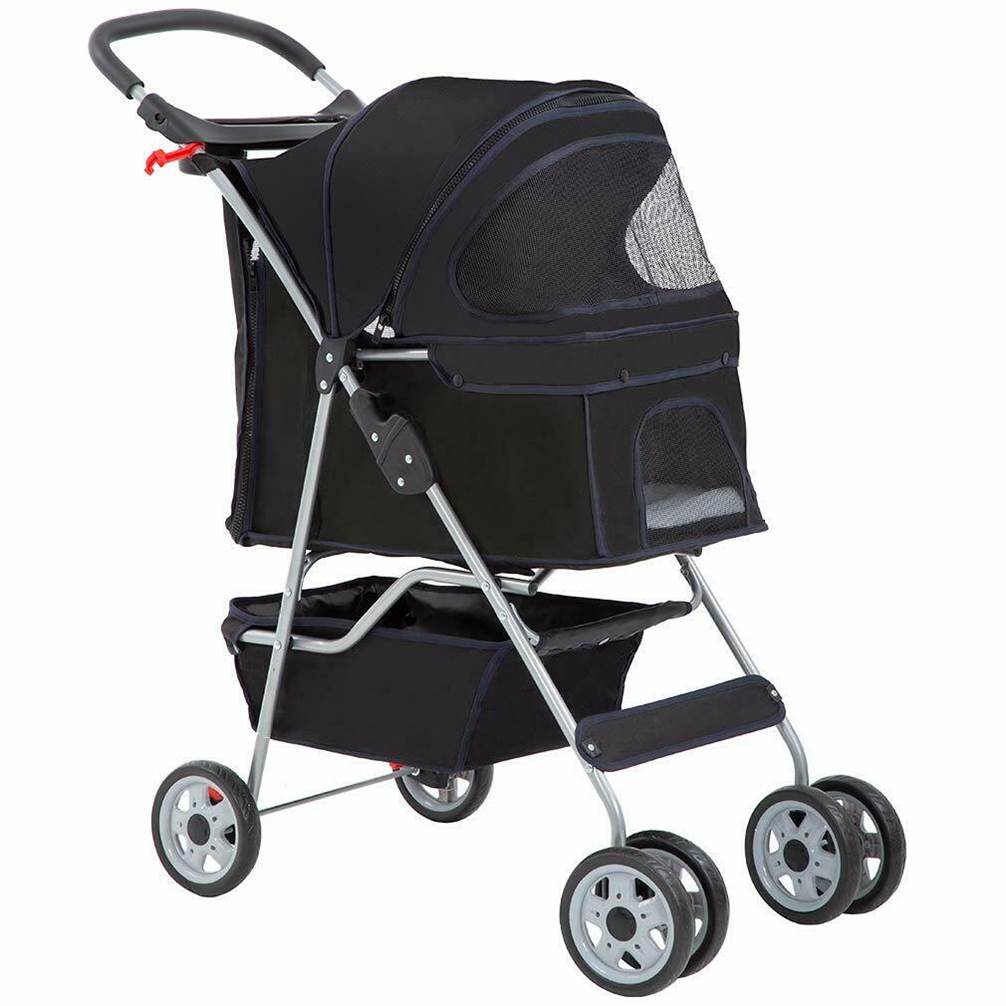 Purple four wheeled pet stroller suitable for dogs or cats