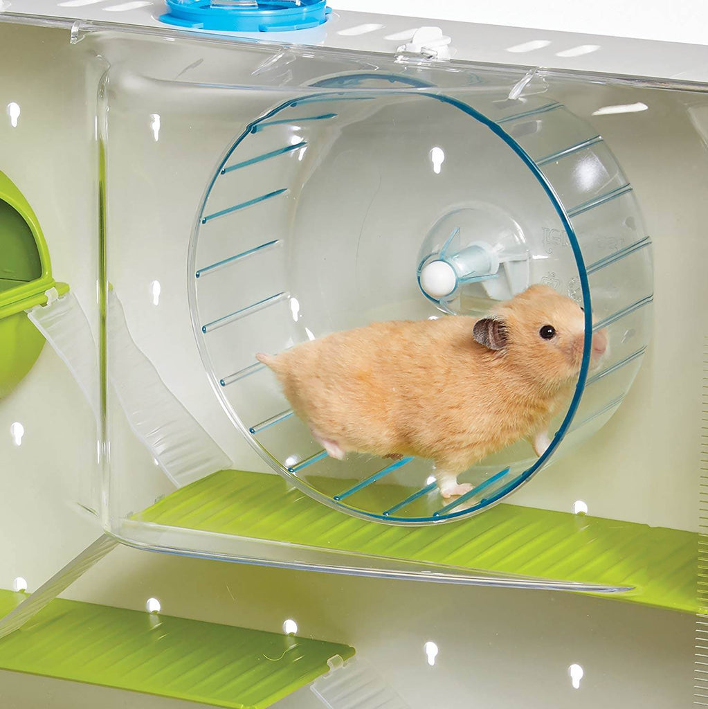 Glass hamster cage with tubes also includes hamster wheels to make it the best hamster cage.  