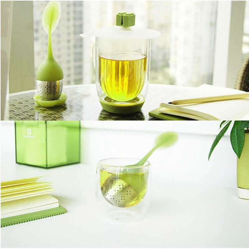 5 Color Sweet Leaf Silicone Tea Infuser Reusable Strainer with Drop Tray