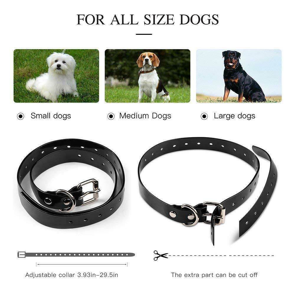 Dog shock collar fence where the collars adjust to fit from small to extra large dogs with collar length from 4 to 25 inches.