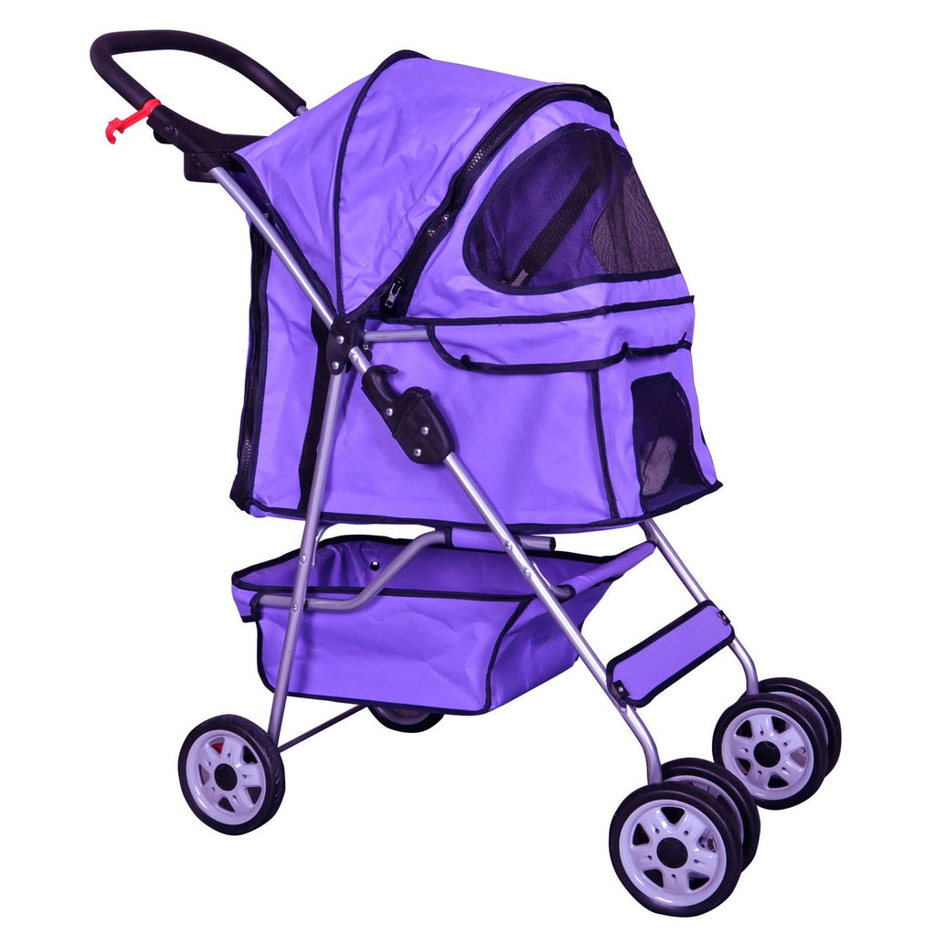 Purple four wheeled pet stroller suitable for dogs or cats