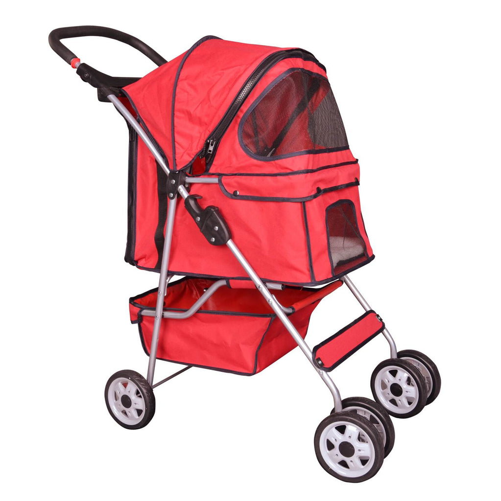 Keep your beloved cat safe in our red four wheeled cat stroller 