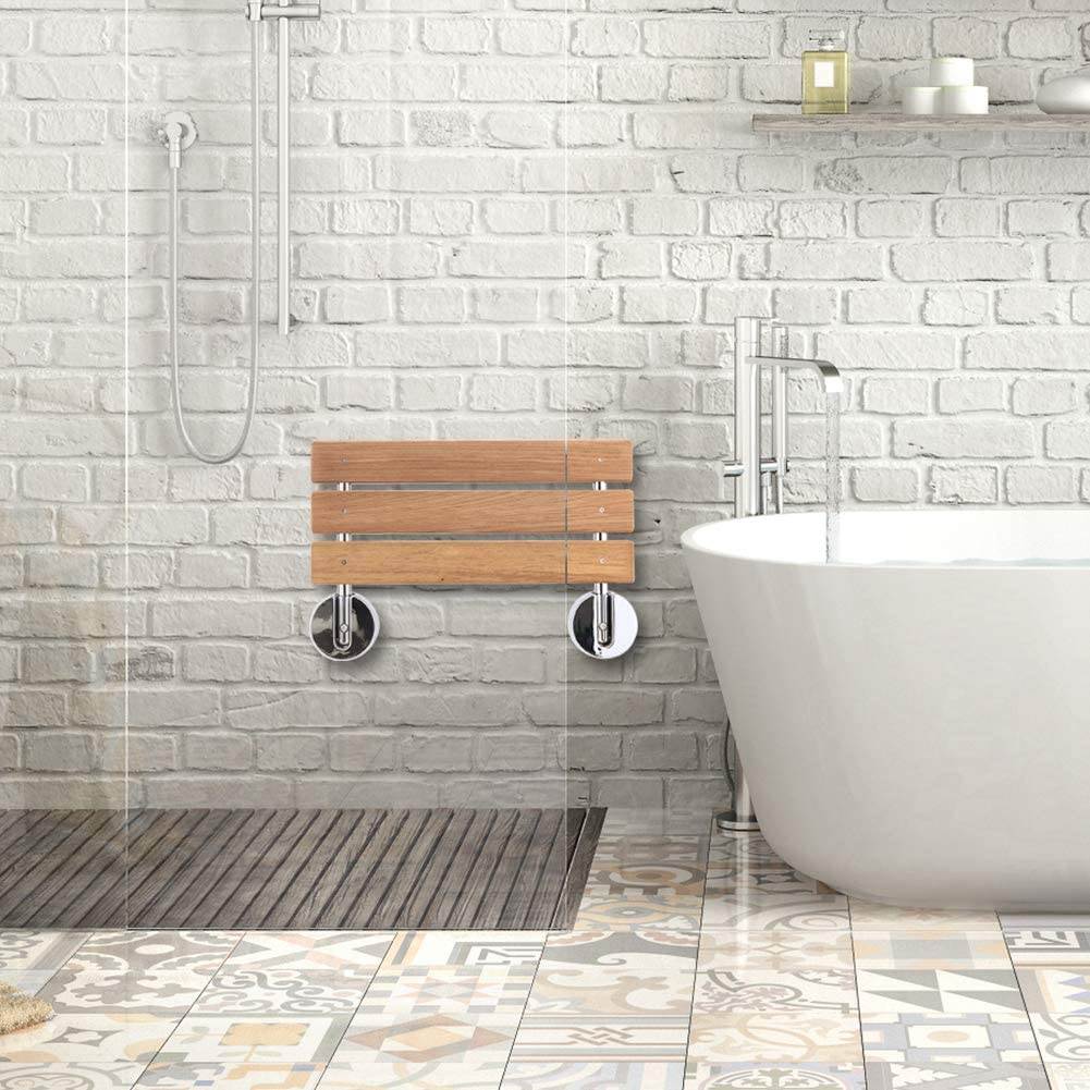 Teak fold down shower seat neat and compact in any bathroom, spa or gym.