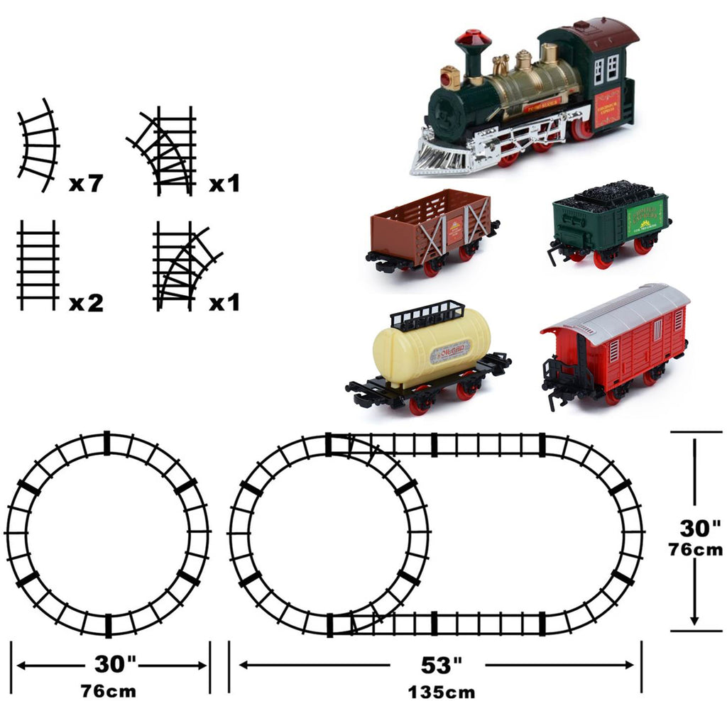 Our 16 piece Christmas train set gives you variety – set it up with a round or oval track set and have the best fun ever as the tree train chugs it’s way around your tree