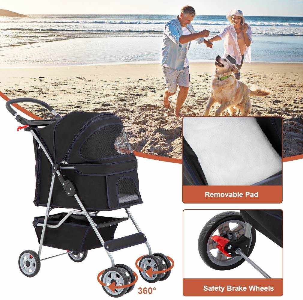 Rear wheel brakes ensure your pet is kept totally safe in our cheap pet stroller