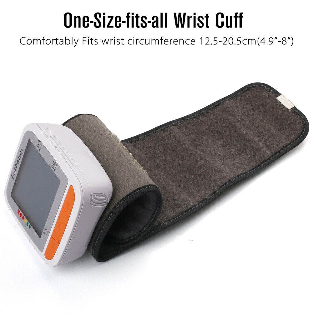 automatic blood pressure monitor is designed to fit any wrists between 5 and 8 inches in circumference. The flexible cuff means you can put it on your wrist and do your bp measurements at home